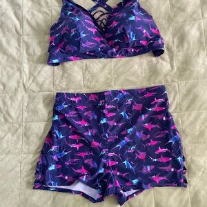 Torrid Women's Bikini Set with Shark Print - Purple and Blue